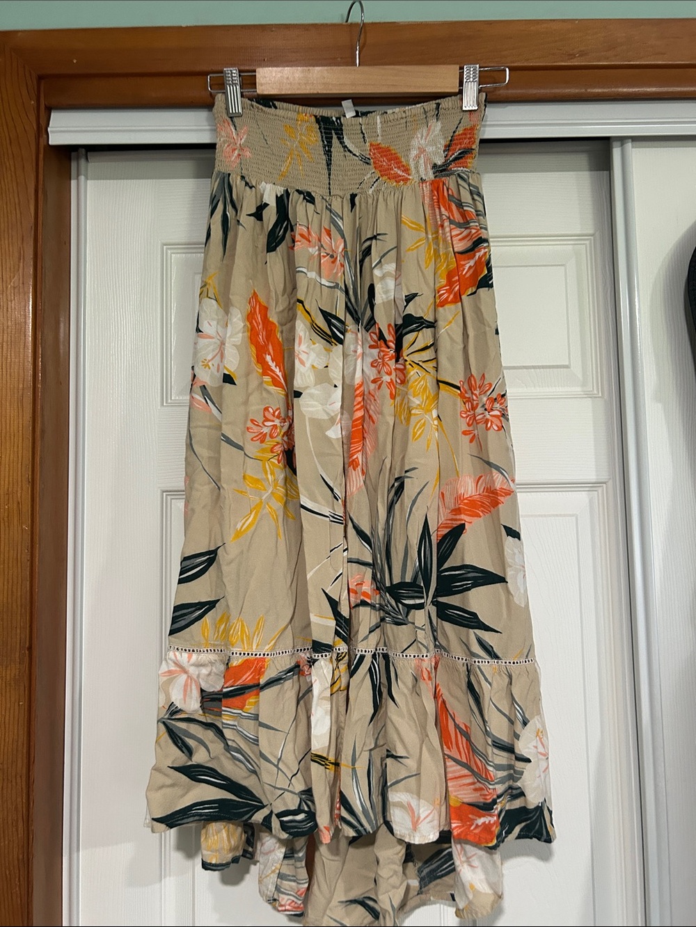 Patrons of Peace Beige Floral High-Low Skirt with Orange and Yellow Accents
